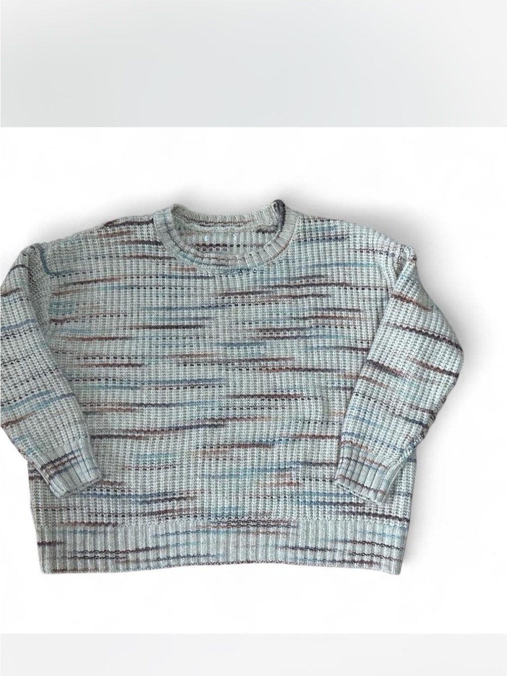 Women’s Crewneck Marled Knit Sweater in Cream & Light Blue